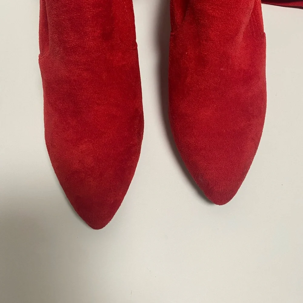 Thigh High Block  Women Pointed Toe Stretch Over The Knee Red  Boots Size 8 - Picture 6 of 8